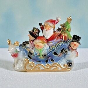Belk Home accents Wishes and Wonder Lighted Ceramic‎ Santa and Snowman Sleigh